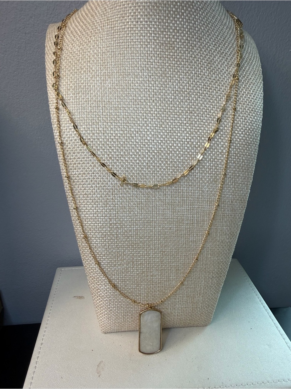 Time and Tru Gold Layered Necklace with White Pendant